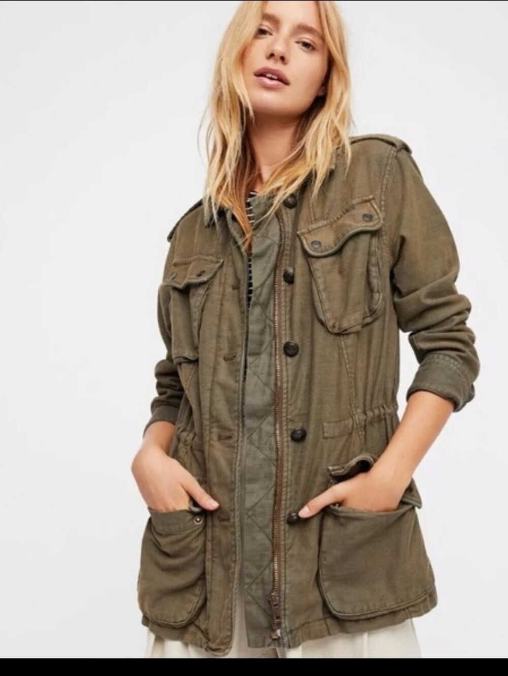 Free People Not Your Brother’s Surplus Jacket Olive Green Military Utility Size